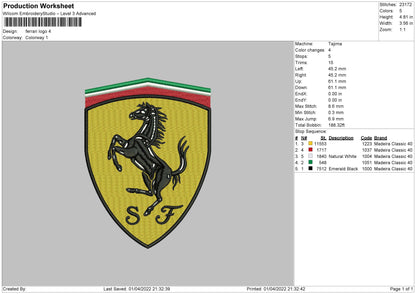 Ferrari Logo Embroidery File 4 size