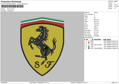 Ferrari Logo Embroidery File 4 size