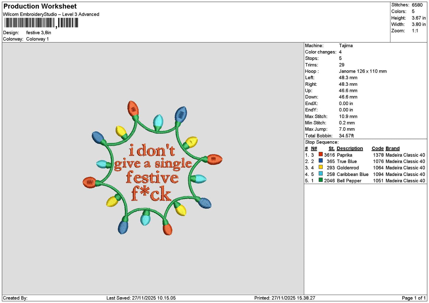 Singletext 2711 Embroidery File 6 sizes