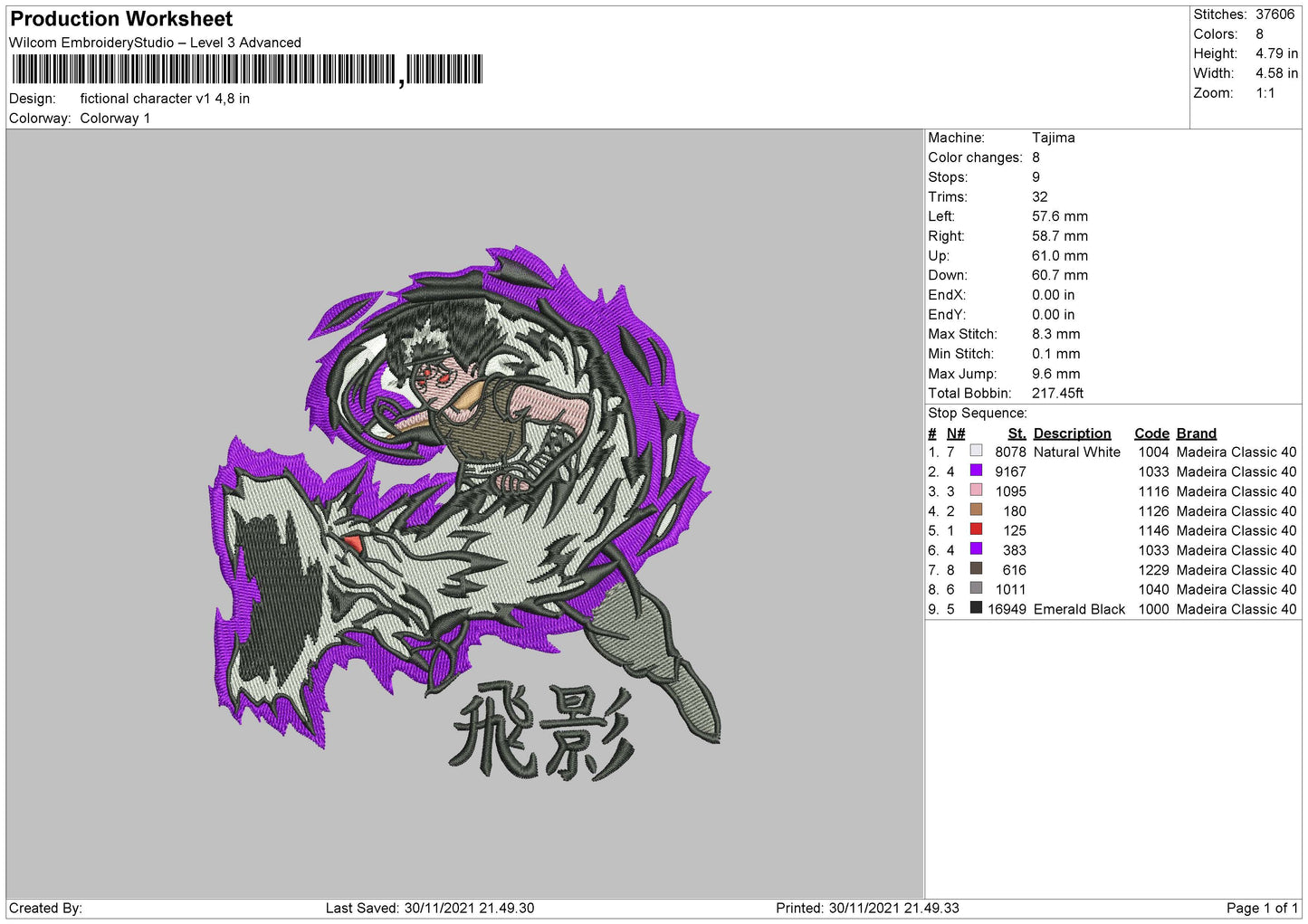 Fictional Character Embroidery File 4 size