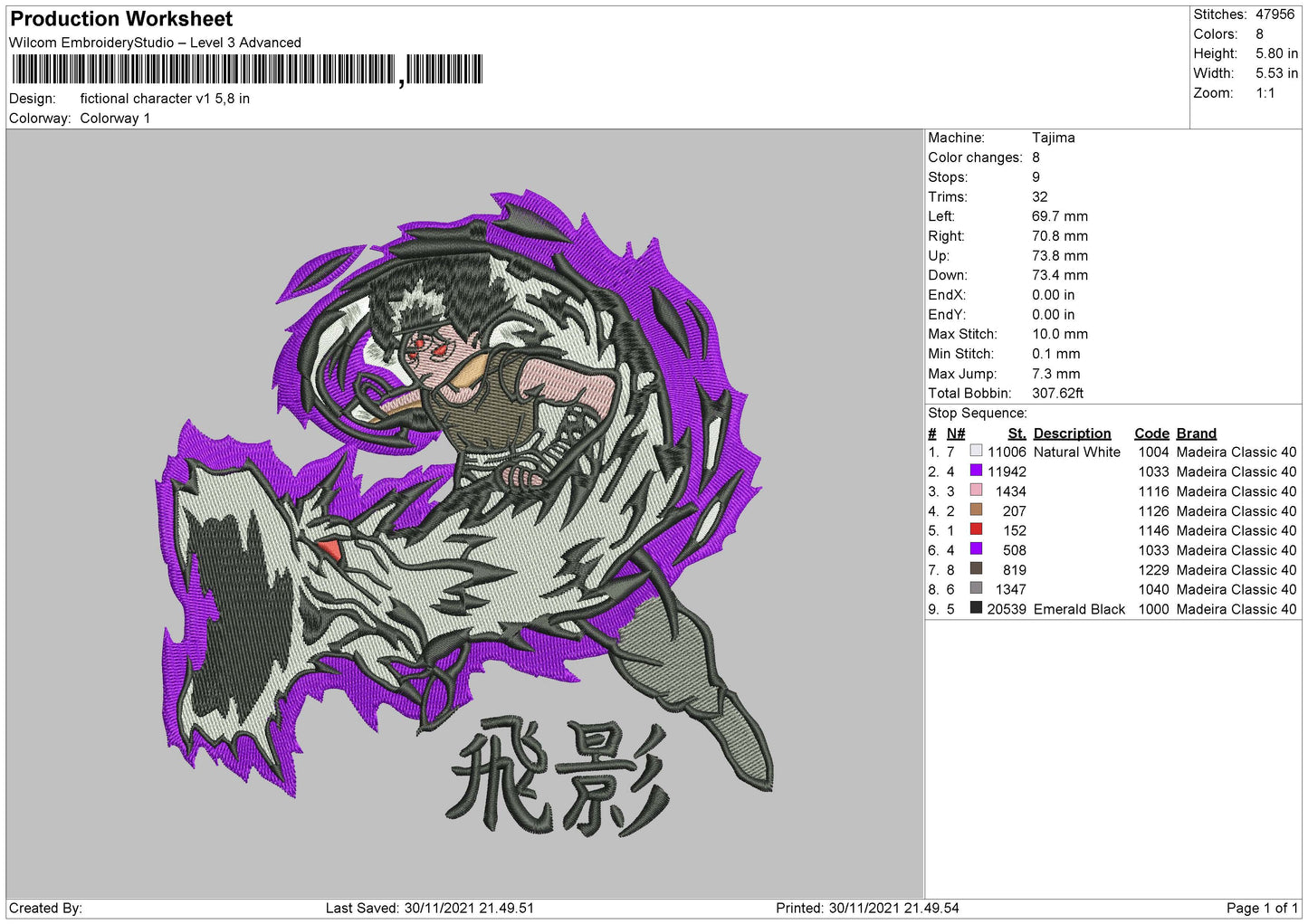 Fictional Character Embroidery File 4 size