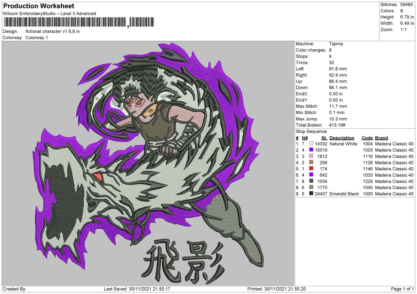 Fictional Character Embroidery File 4 size