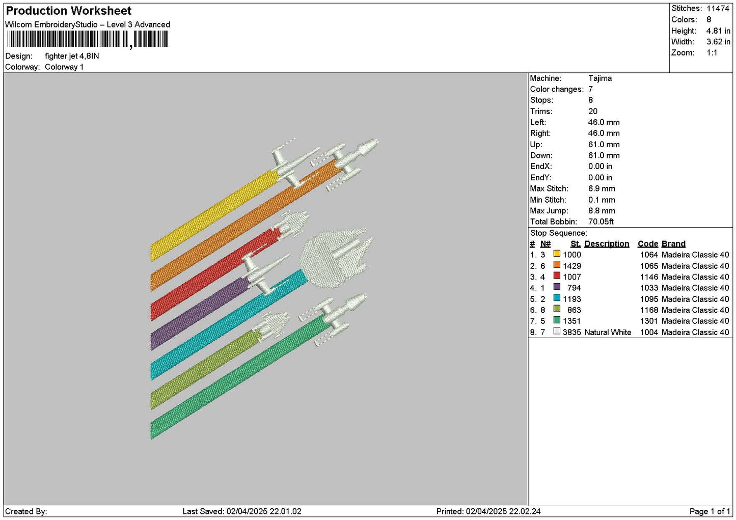 Fighter Embroidery File 6 sizes