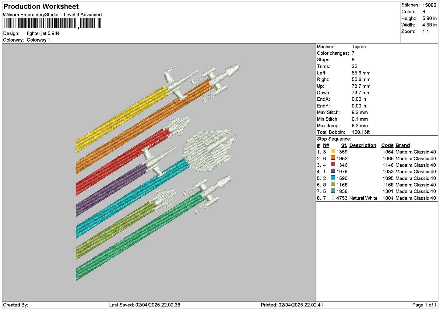 Fighter Embroidery File 6 sizes