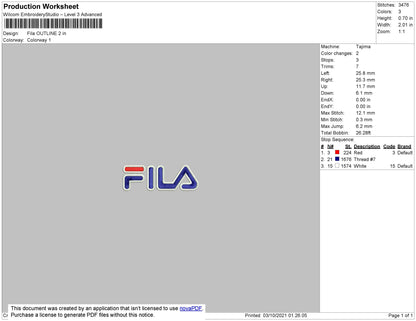 Fila Outline Embroidery File 4 size