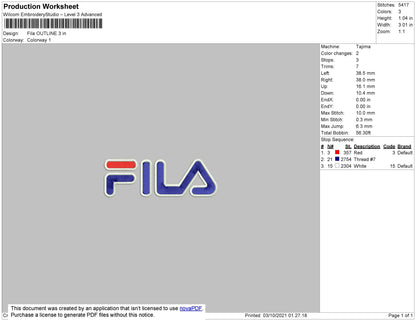 Fila Outline Embroidery File 4 size