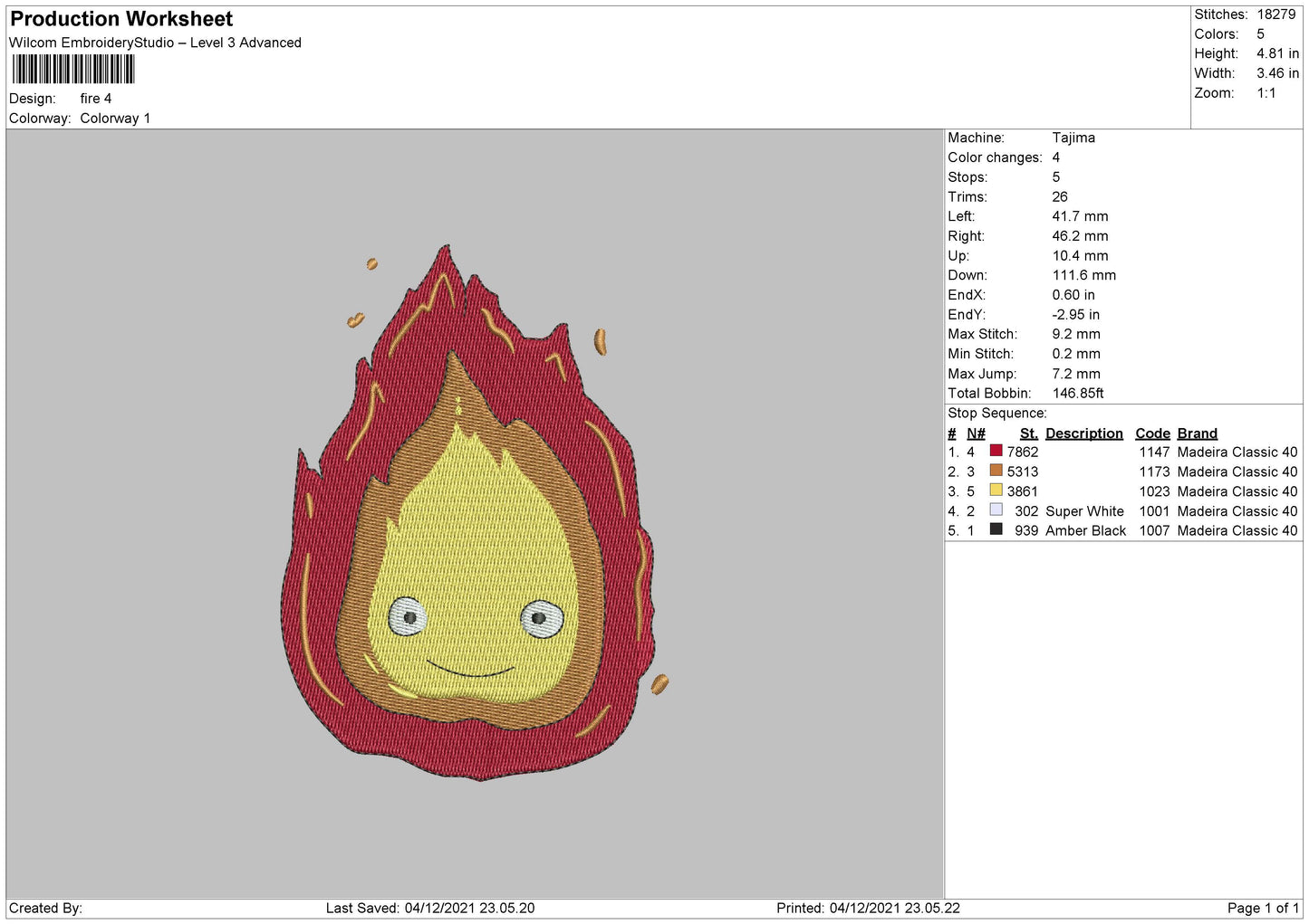 Fire Embroidery File 5 size