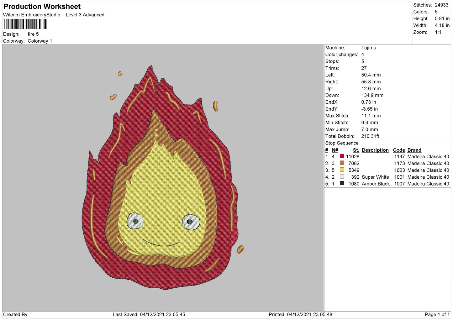 Fire Embroidery File 5 size