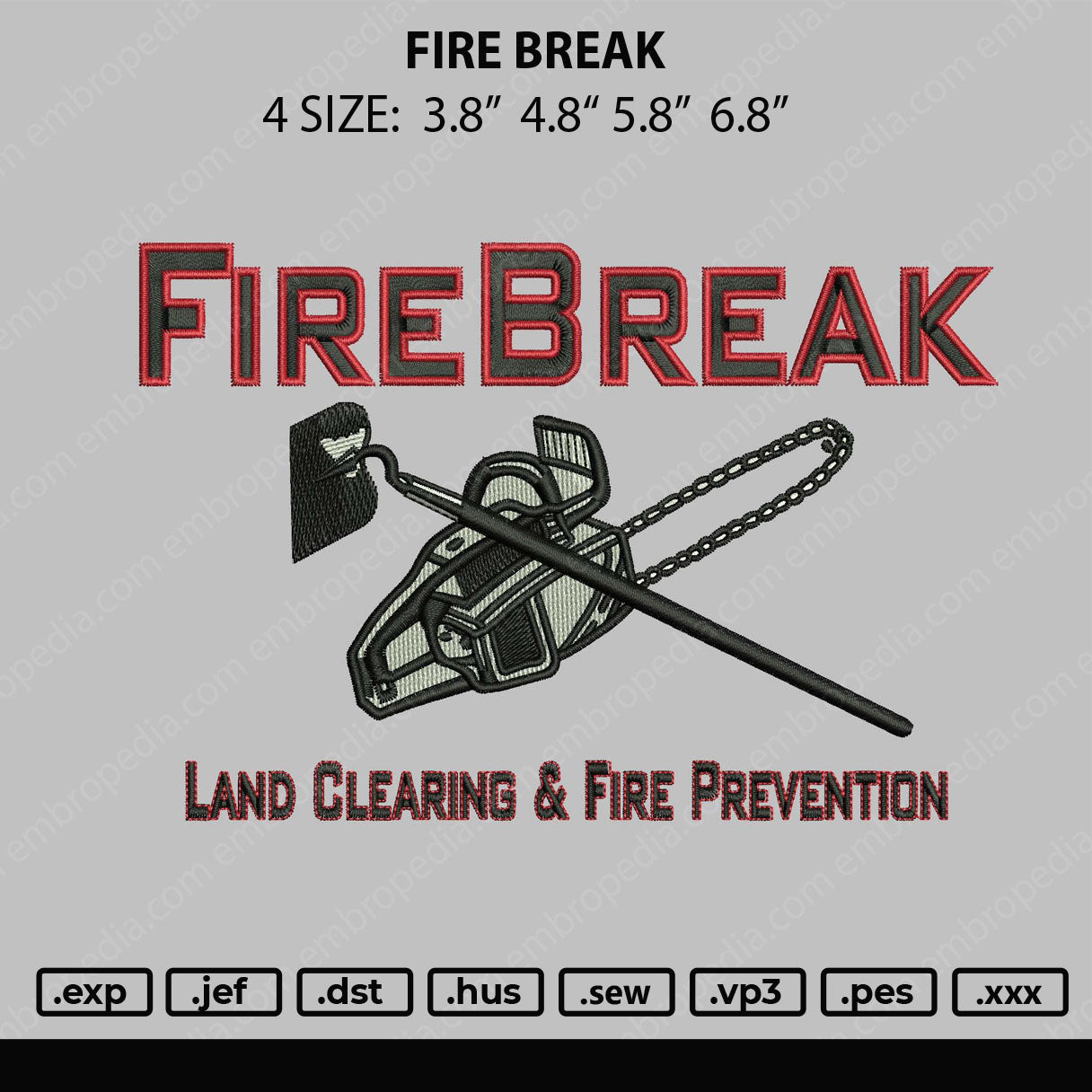 Fire Break Embroidery File 4 size