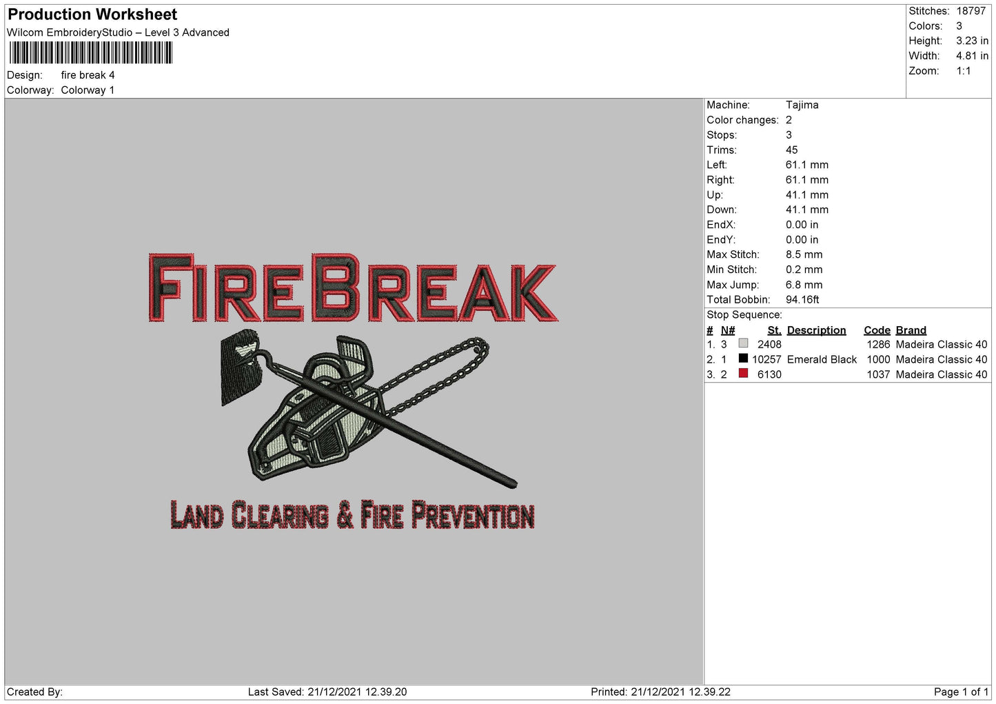Fire Break Embroidery File 4 size