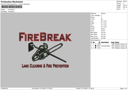Fire Break Embroidery File 4 size