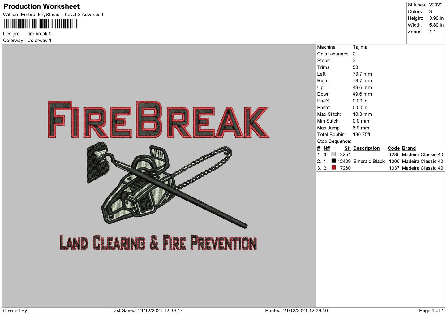 Fire Break Embroidery File 4 size