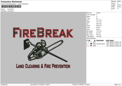 Fire Break Embroidery File 4 size