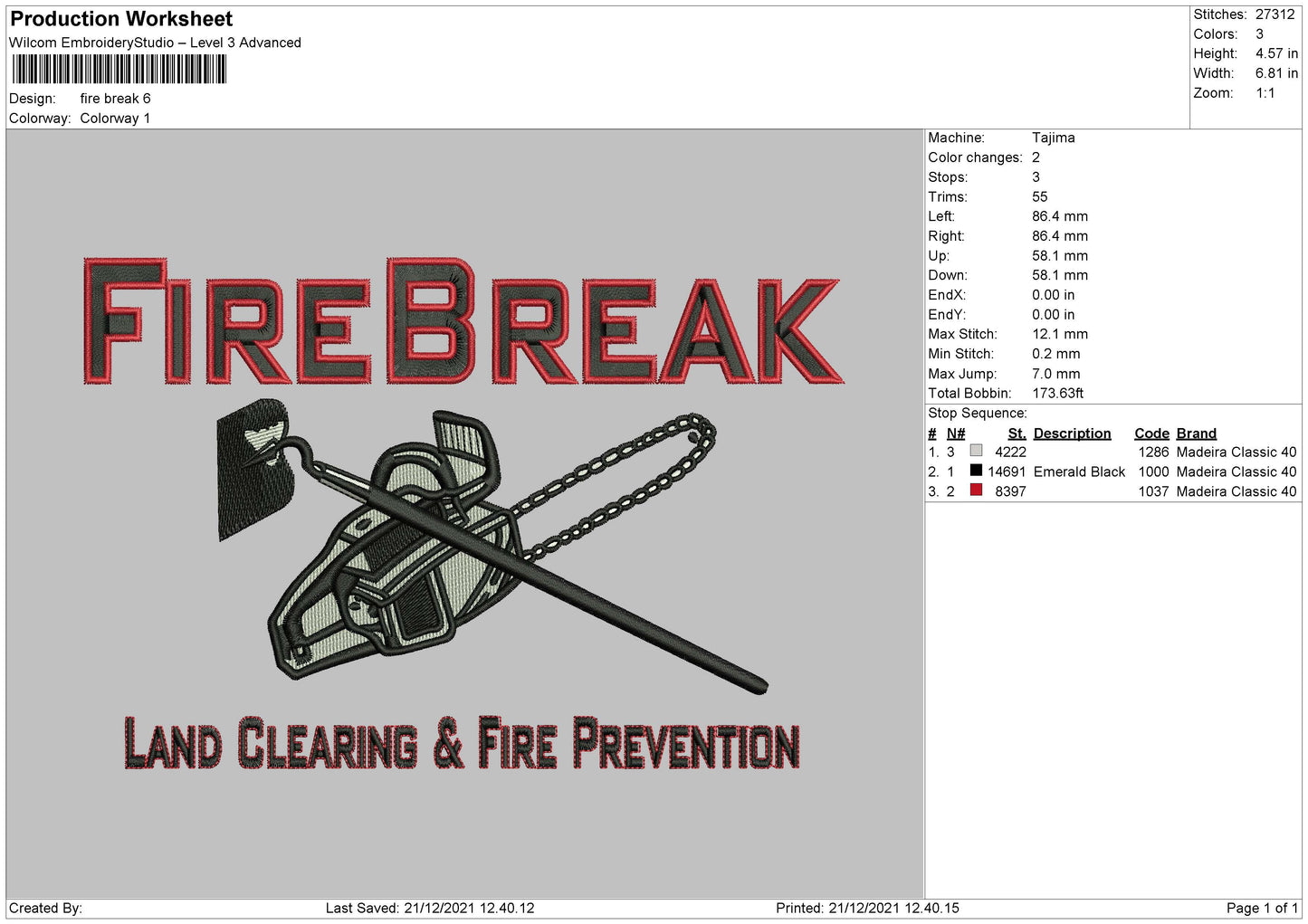 Fire Break Embroidery File 4 size