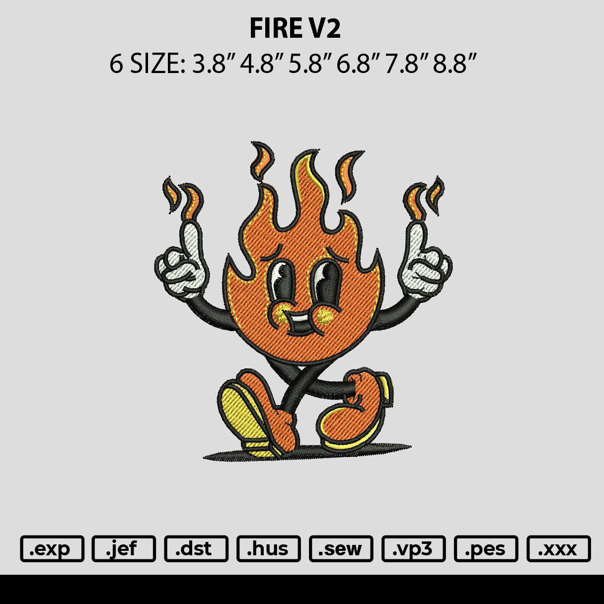 Fire V2 Embroidery File 6 sizes