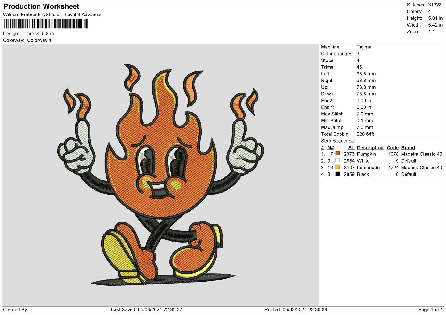 Fire V2 Embroidery File 6 sizes