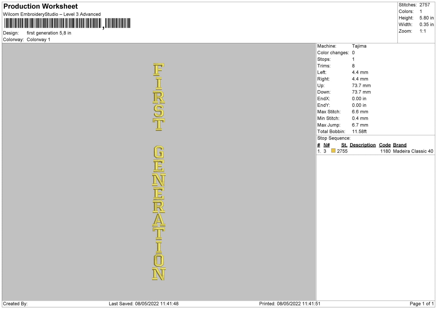 First Generation Embroidery File 4 size