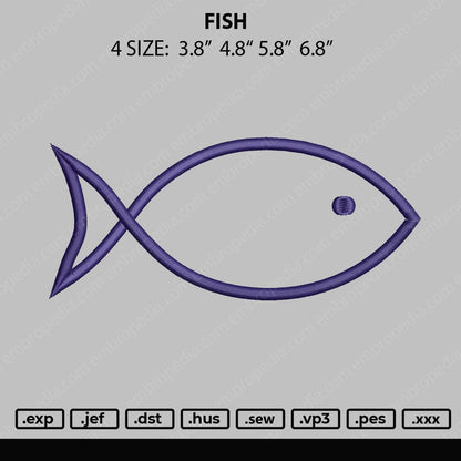 Fish Outline Embroidery File 4 size