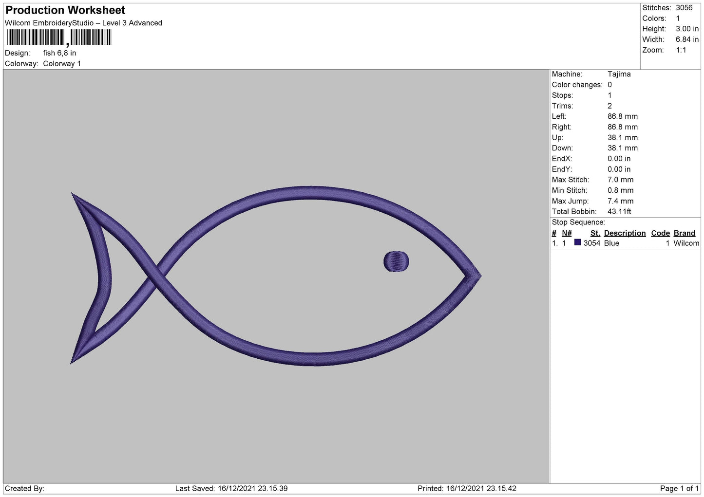 Fish Outline Embroidery File 4 size