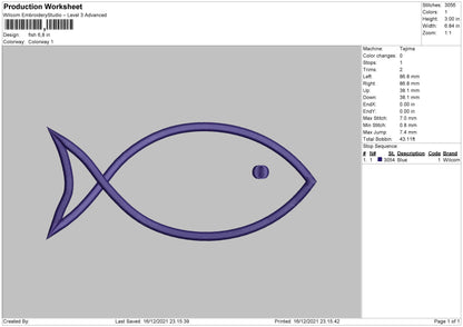 Fish Outline Embroidery File 4 size