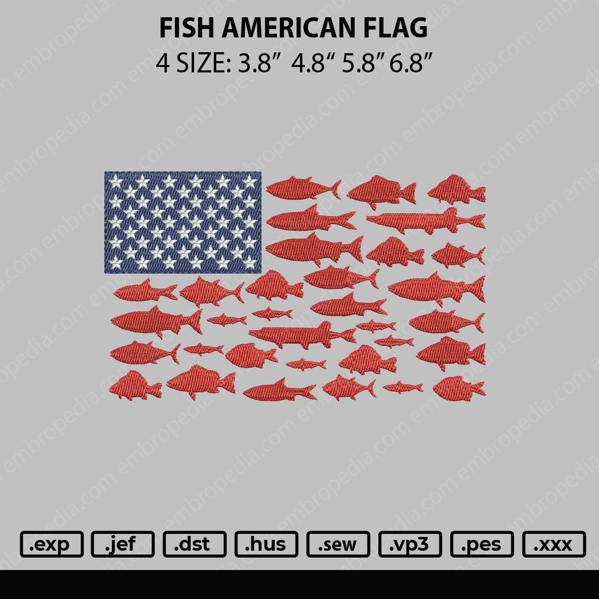 Flash American Flag Embroidery File 4 size
