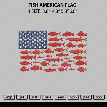 Flash American Flag Embroidery File 4 size
