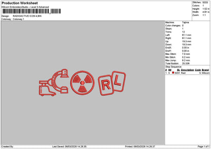 Radioactivev1 Embroidery File 6 sizes
