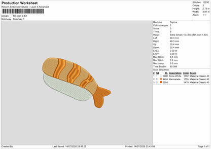 Fish Icon Embroidery Machine Design File 6 sizes