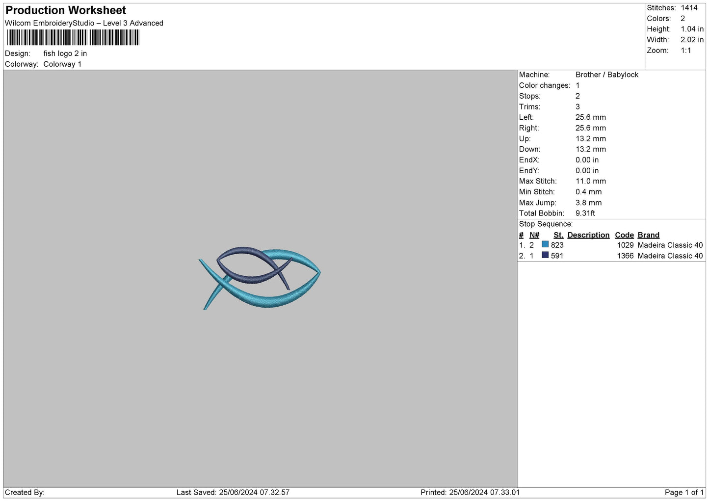 Fish Logo Embroidery File 6 sizes