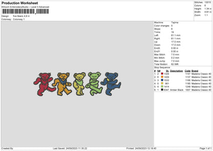 Five Bears Embroidery File 6 sizes