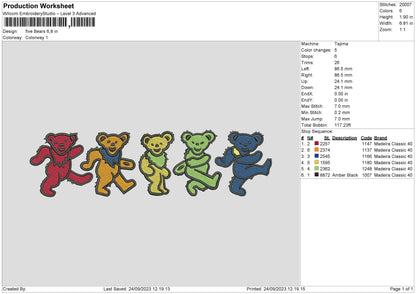 Five Bears Embroidery File 6 sizes