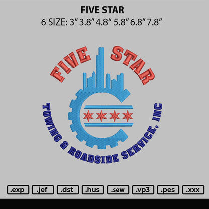 Five Star Embroidery File 6 sizes