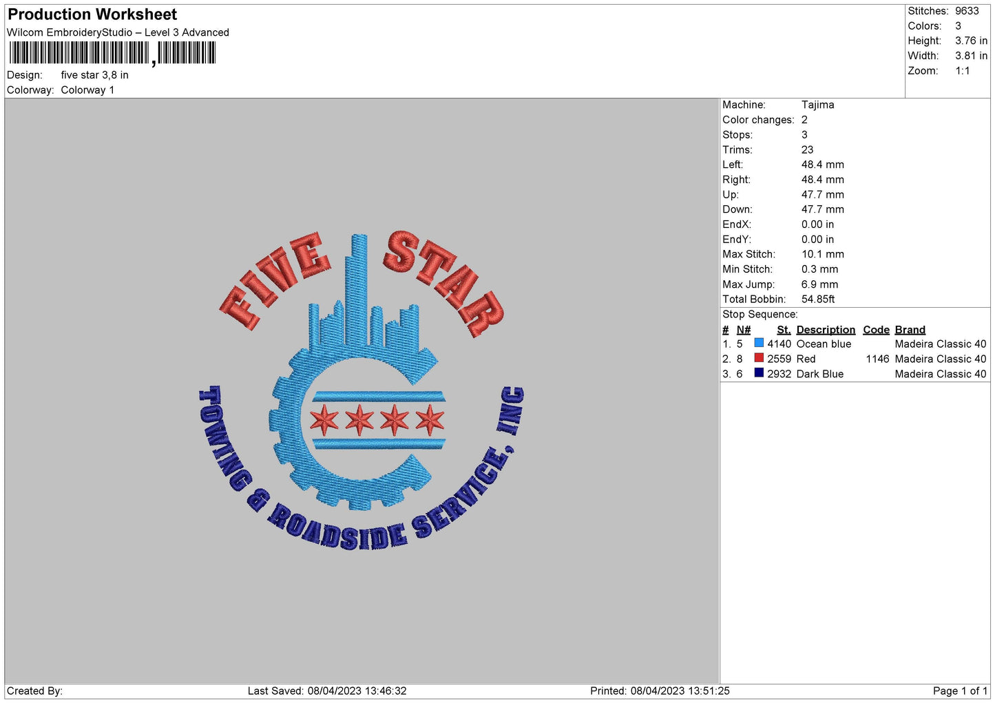 Five Star Embroidery File 6 sizes