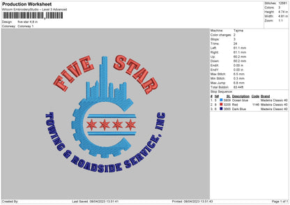 Five Star Embroidery File 6 sizes