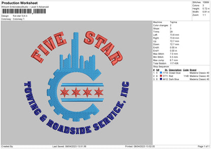 Five Star Embroidery File 6 sizes