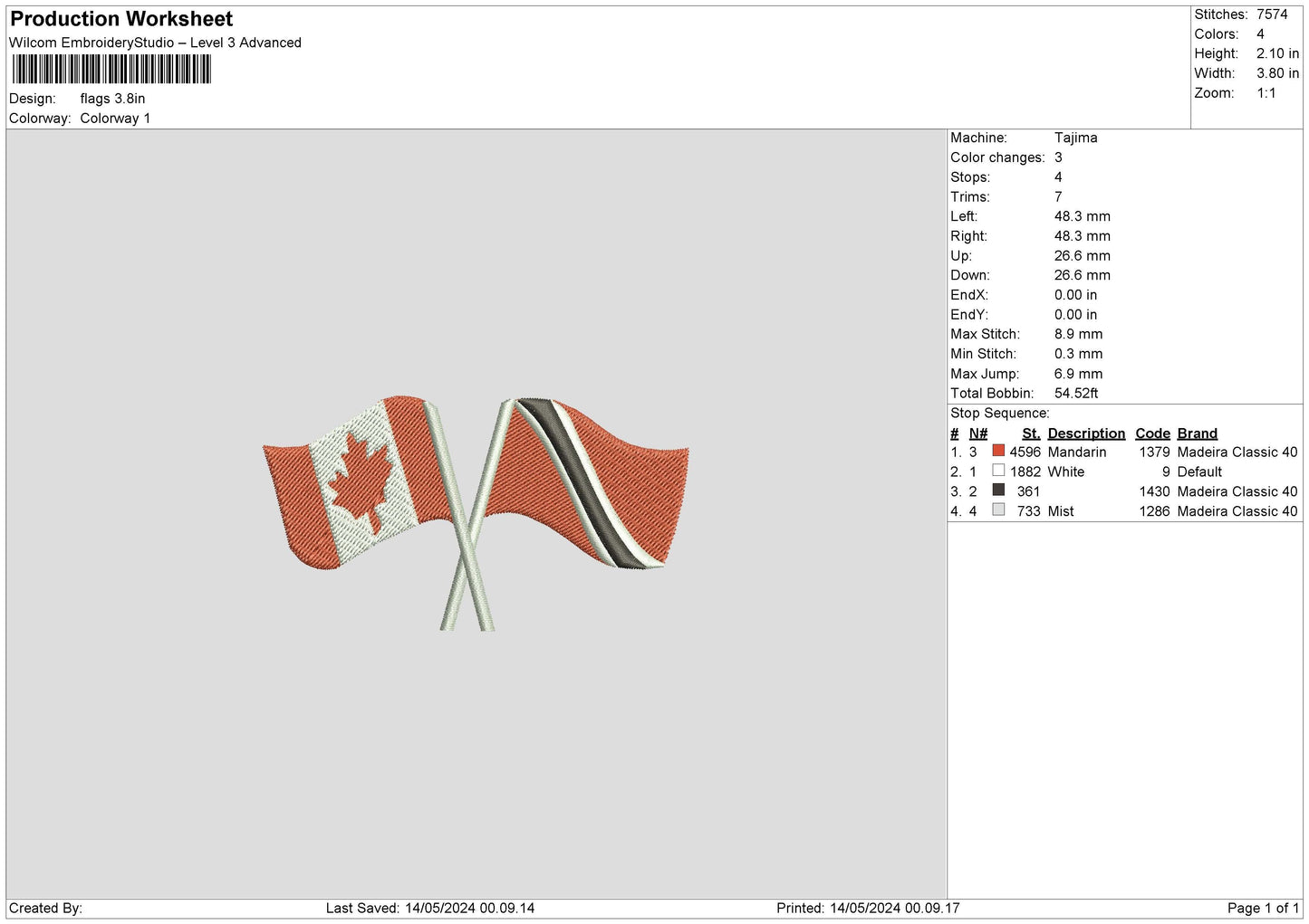 Flags1405 Embroidery File 6 sizes