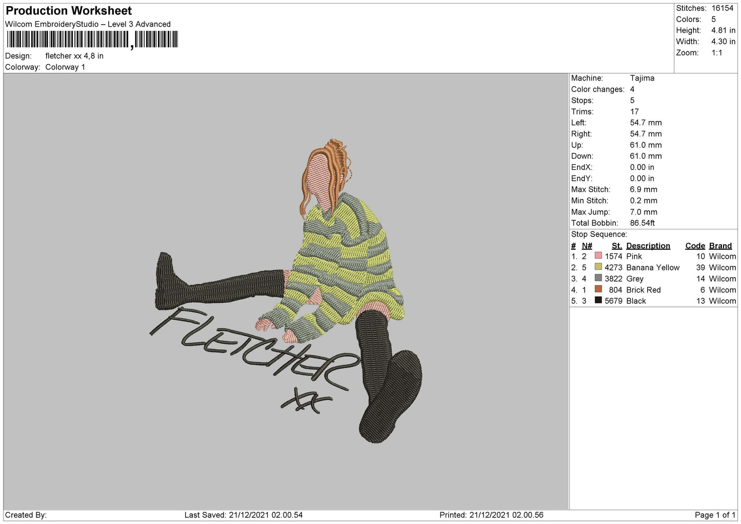 Fletcher XX Embroidery File 4 size