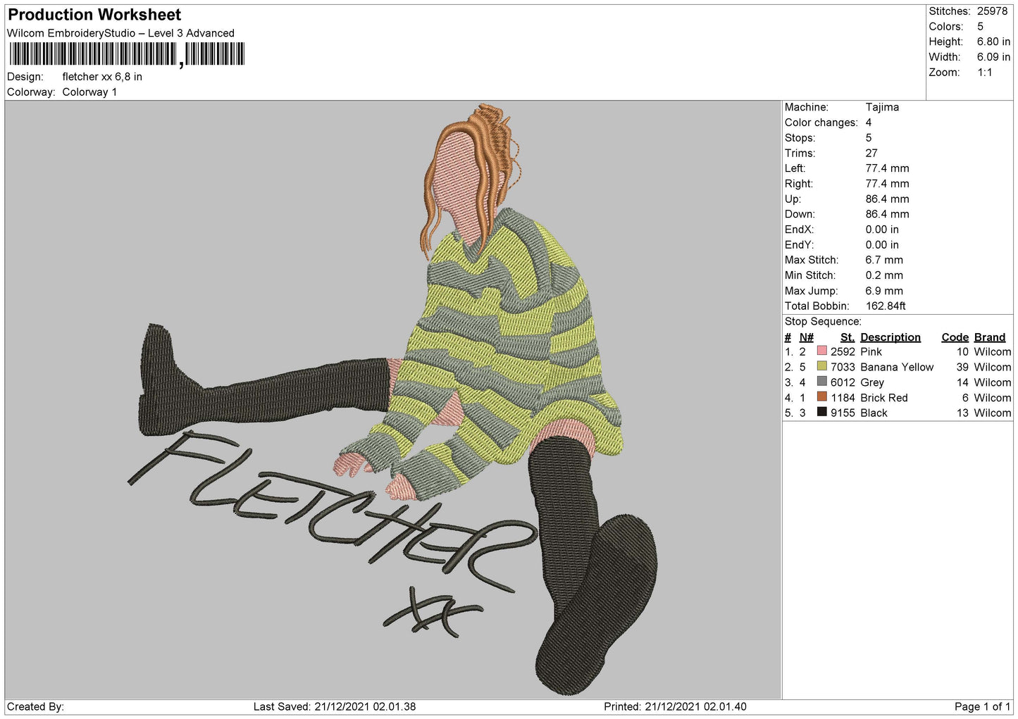 Fletcher XX Embroidery File 4 size