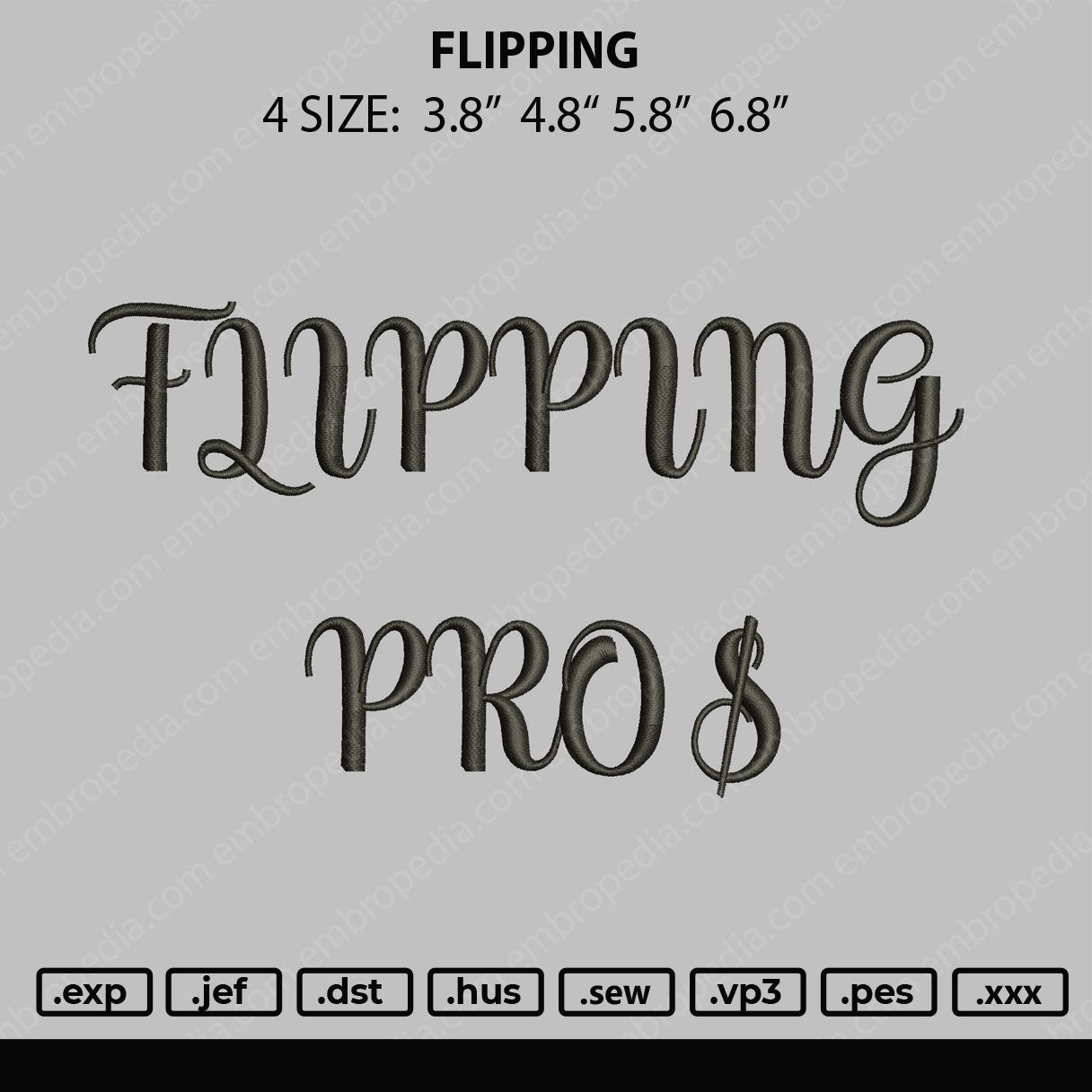 Flipping Embroidery File 4 size