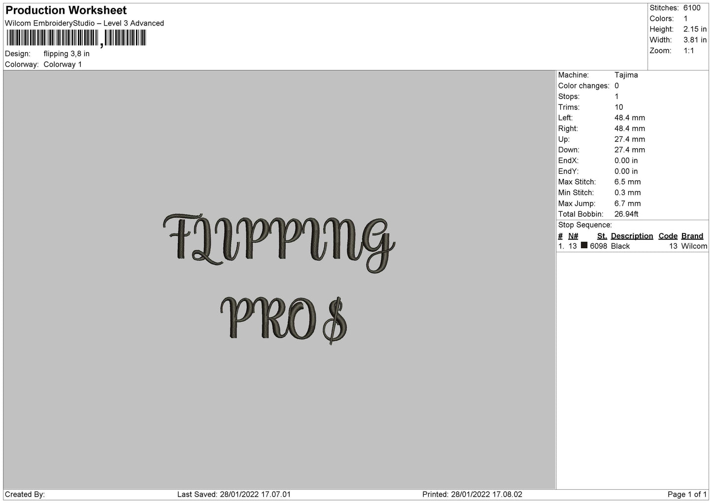 Flipping Embroidery File 4 size