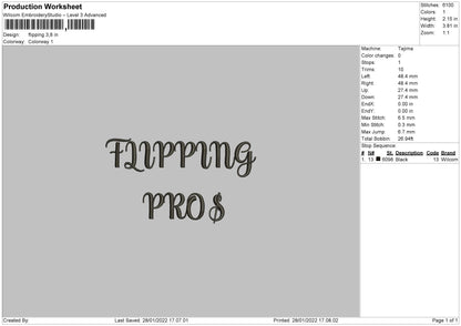 Flipping Embroidery File 4 size