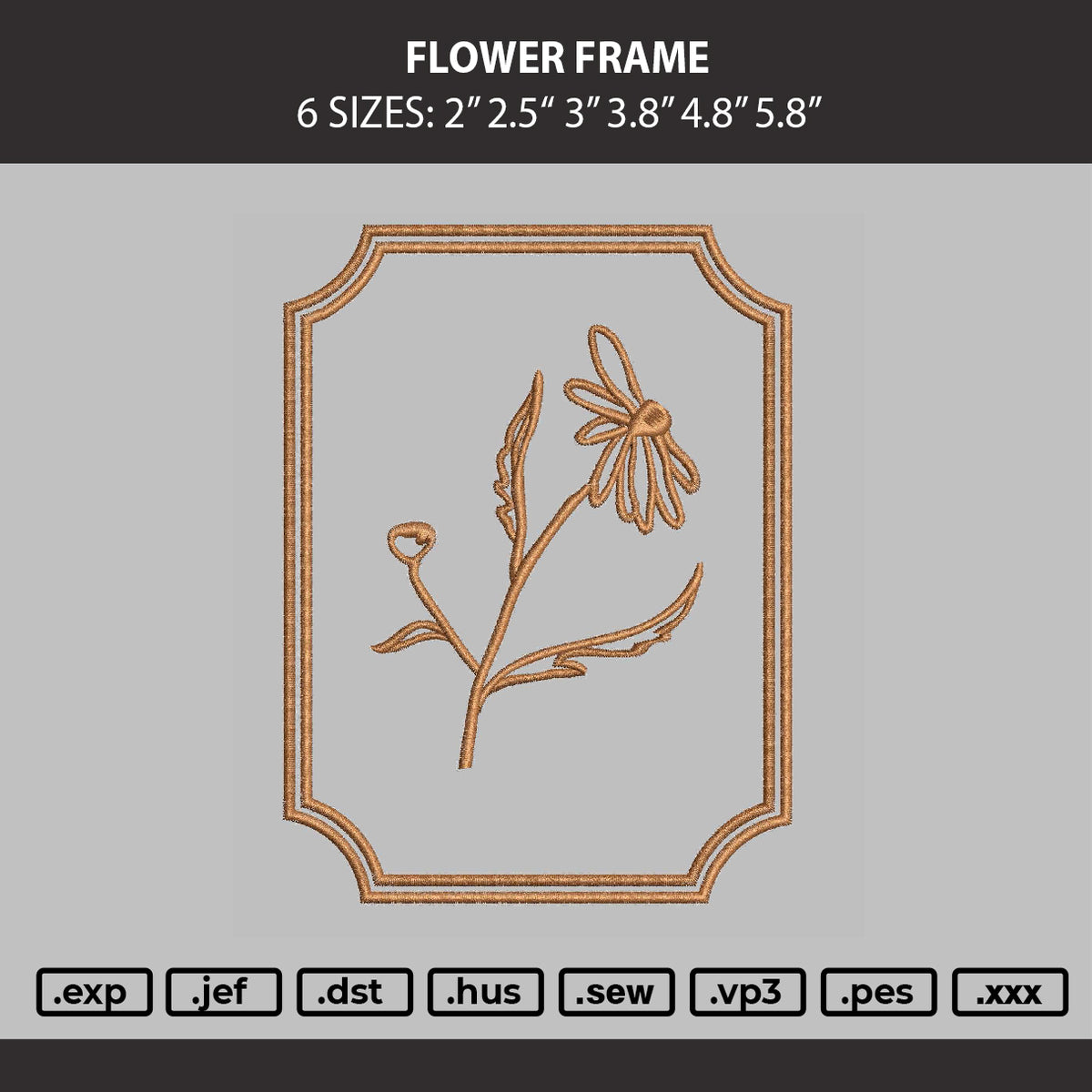 Flower Frame Embroidery Machine Design File 6 sizes