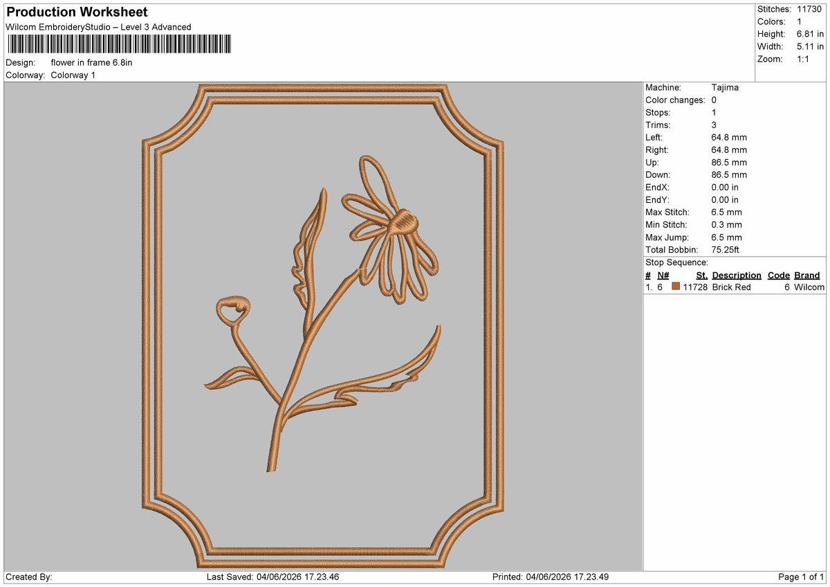 Flower Frame Embroidery Machine Design File 6 sizes