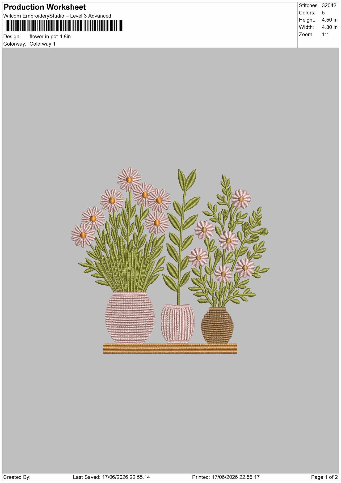 Flowers Pots Embroidery Machine Design File 6 sizes