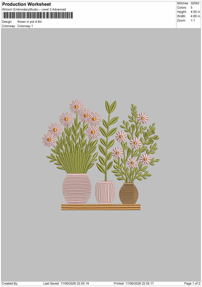 Flowers Pots Embroidery Machine Design File 6 sizes