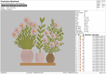 Flowers Pots Embroidery Machine Design File 6 sizes