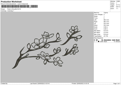 Flower Silhouette Embroidery File 4 size
