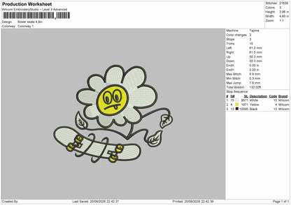 Flower Skate Embroidery Machine Design File 6 sizes