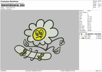 Flower Skate Embroidery Machine Design File 6 sizes