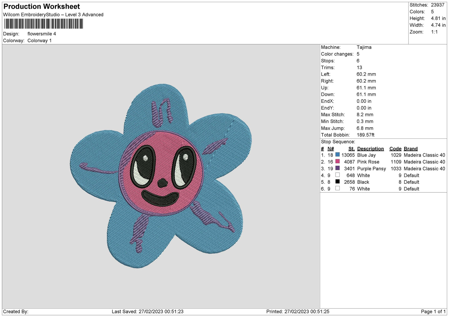 Flower Smile Embroidery File 6 sizes